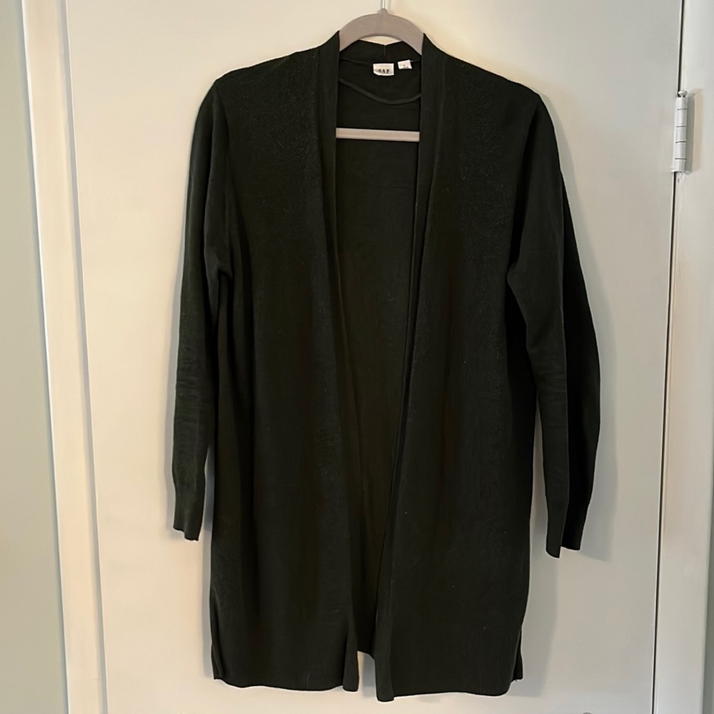 GAP Dark Heathered Green Long Open Front Cardigan